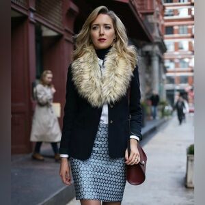 J.McLaughlin A-line Metallic Skirt Navy Silver Honeycomb Pattern 8